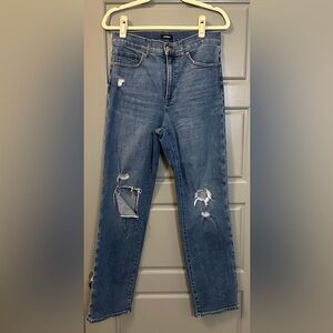 Express Light Blue Distressed Straight Leg Jeans